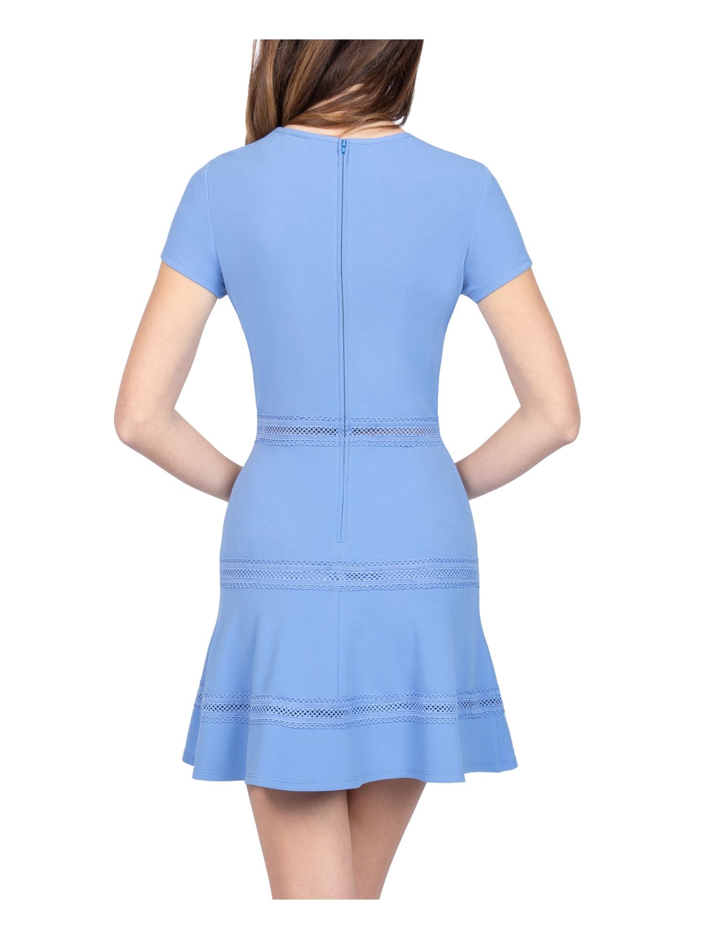 B DARLIN Womens Blue Short Sleeve Jewel Neck Short Fit + Flare Dress Juniors 3\4