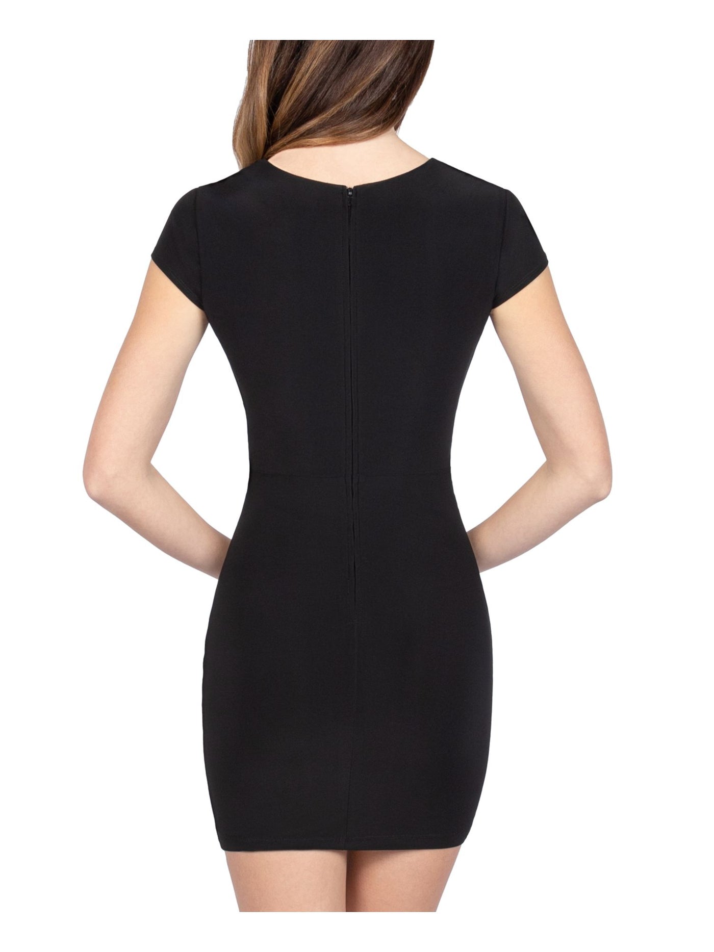 B DARLIN Womens Stretch Zippered Cut Out Cap Sleeve Crew Neck Above The Knee Cocktail Body Con Dress