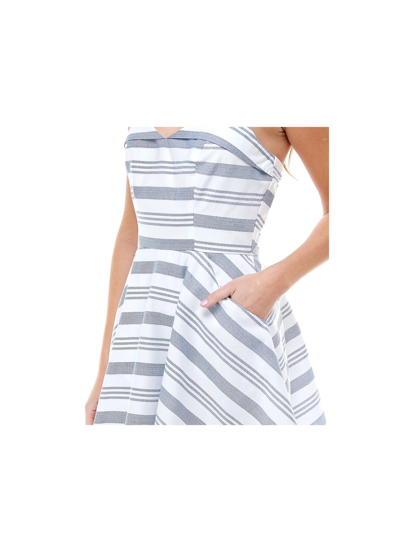 TRIXXI Womens Blue Zippered Striped Spaghetti Strap Sweetheart Neckline Mini Fit + Flare Dress Juniors 0