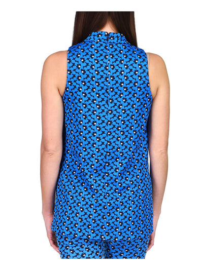 MICHAEL MICHAEL KORS Womens Blue Zippered Split Hems Printed Sleeveless Mock Neck Tunic Top XXS