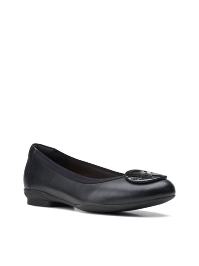 COLLECTION BY CLARKS Womens Black Flexible Cushioned Sara Willow Round Toe Block Heel Slip On Leather Ballet Flats 9 M