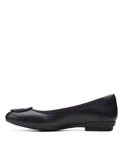COLLECTION BY CLARKS Womens Black Flexible Cushioned Sara Willow Round Toe Block Heel Slip On Leather Ballet Flats 9 M
