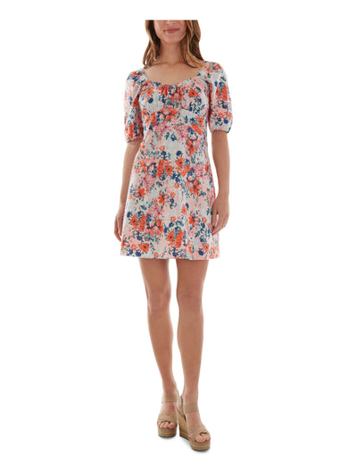 BCX DRESS Womens Pink Floral Pouf Sleeve Sweetheart Neckline Mini Fit + Flare Dress XS