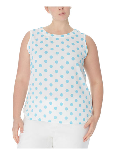 ANNE KLEIN Womens White Polka Dot Sleeveless Crew Neck Top Plus 0X