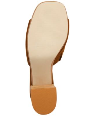 STEVE MADDEN Womens Brown Stretch Gore 1" Platform Comfort Elda Square Toe Block Heel Slip On Leather Dress Sandals Shoes M