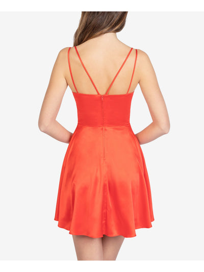 B DARLIN Womens Orange Spaghetti Strap Sweetheart Neckline Short Cocktail Fit + Flare Dress Juniors 13\14