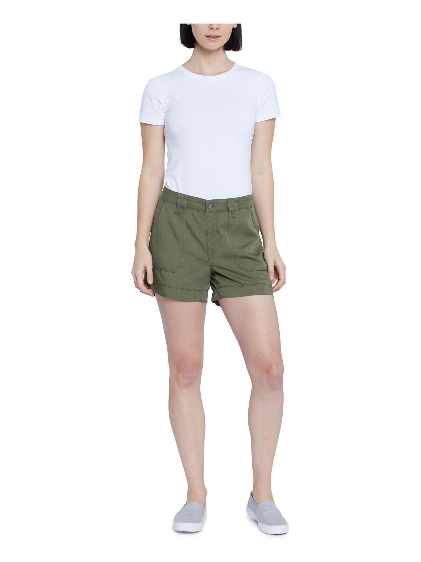 SEVEN7 Womens Green Zippered Pocketed Utility High Waist Shorts Juniors 16