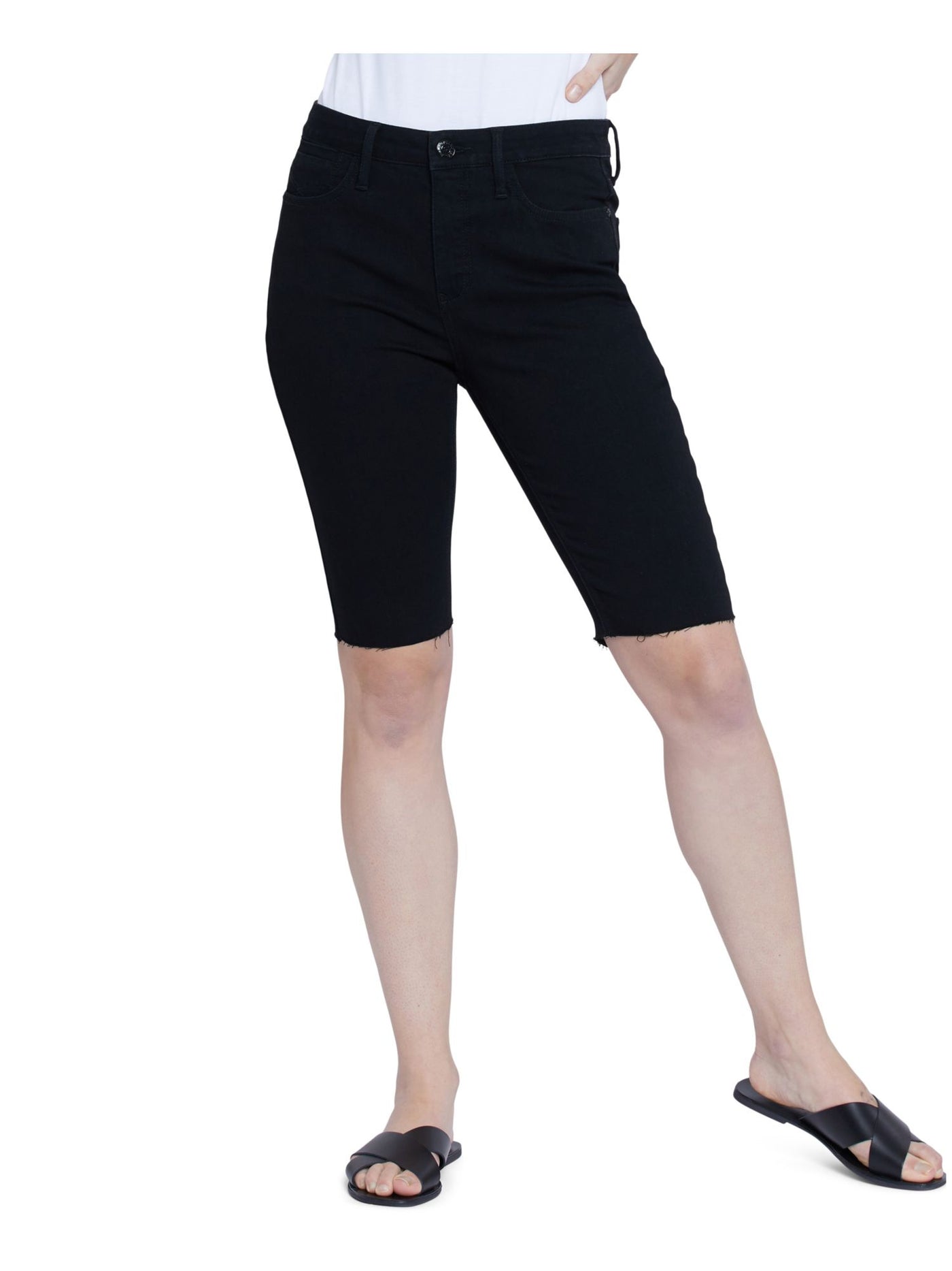 SEVEN7 Womens Black Stretch Zippered Pocketed Frayed Bermuda Shorts 10