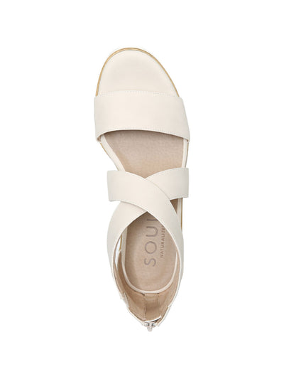 SOUL BY NATURALIZER Womens Beige Flex Gore Strap Accent Crisscross Straps Memory Foam 1" Platform Comfort Arch Support Goodtimes Open Toe Wedge Zip-Up Sandals Shoes 7 M