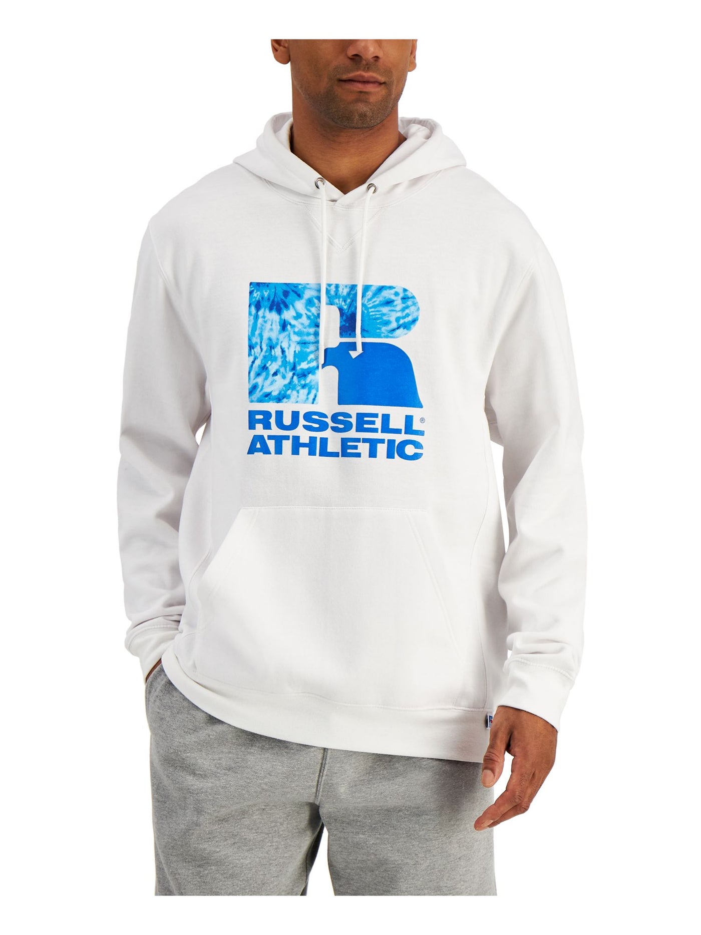 RUSSELL ATHLETIC Mens Santiago White Graphic Draw String Hoodie L