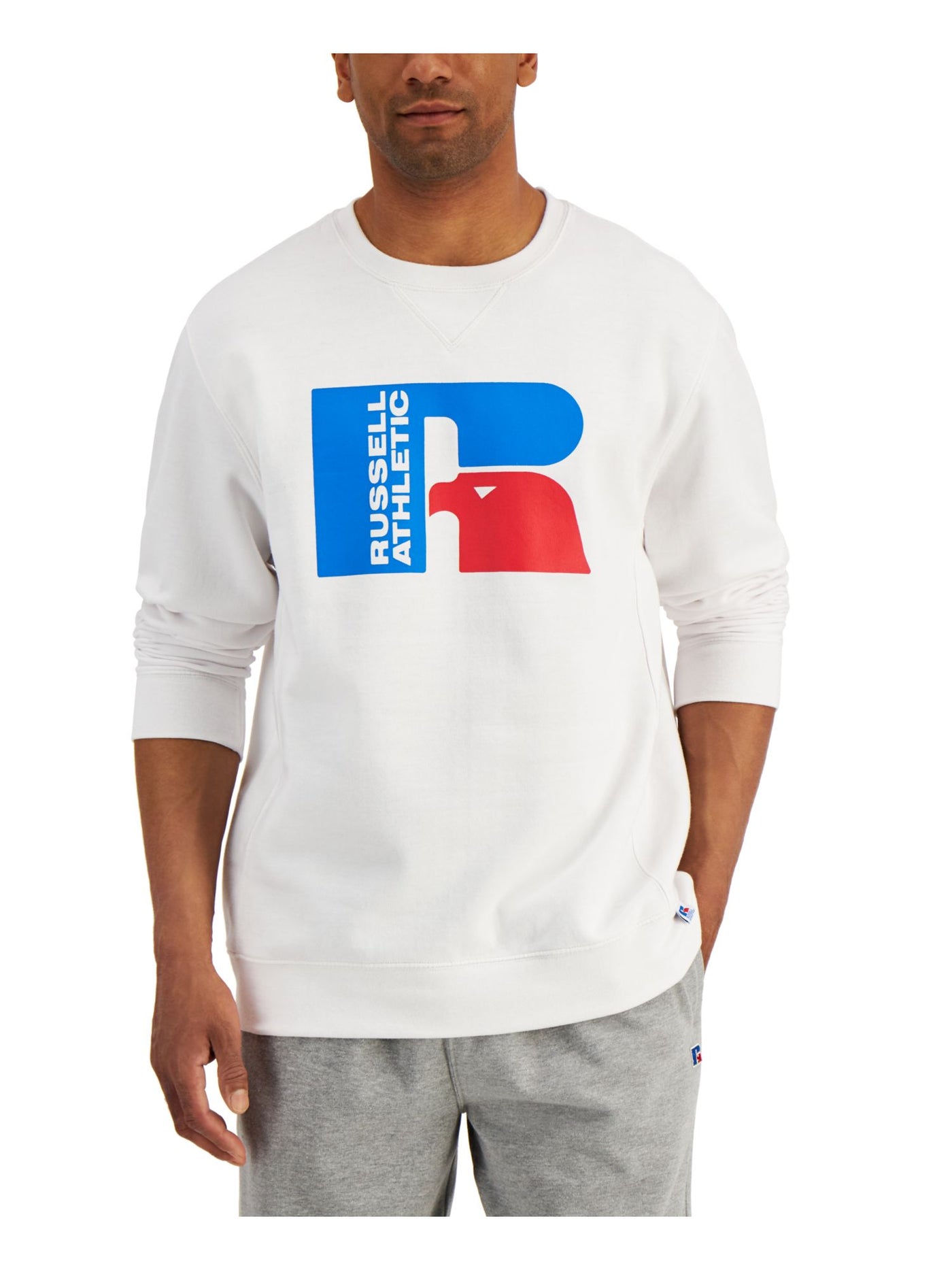 RUSSELL ATHLETIC Mens Ricardo White Logo Graphic Crew Neck Fleece Sweatshirt S