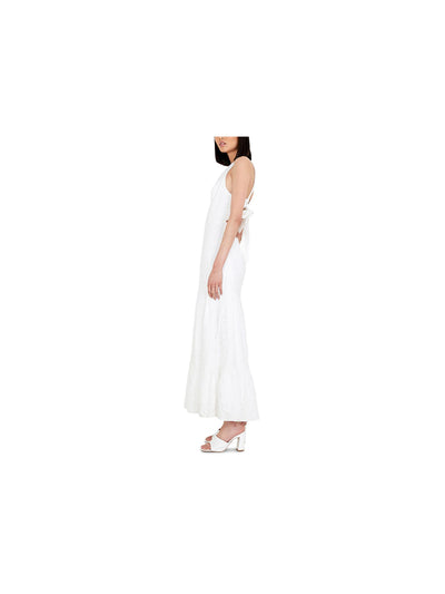 BARDOT Womens Ivory Stretch Zippered Eyelet Tie-back Tiered Sleeveless Round Neck Maxi Party Dress 10\L