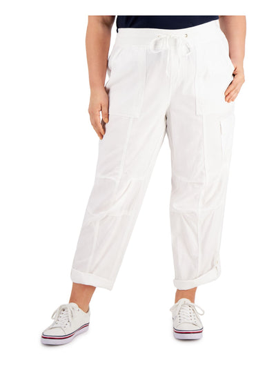 TOMMY HILFIGER Womens White Pocketed Mid-rise Drawstring Cargo Straight leg Pants Plus 0X