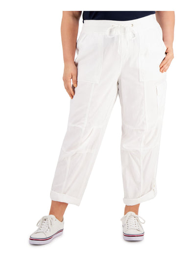 TOMMY HILFIGER Womens White Pocketed Mid-rise Drawstring Cargo Straight leg Pants Plus 3X