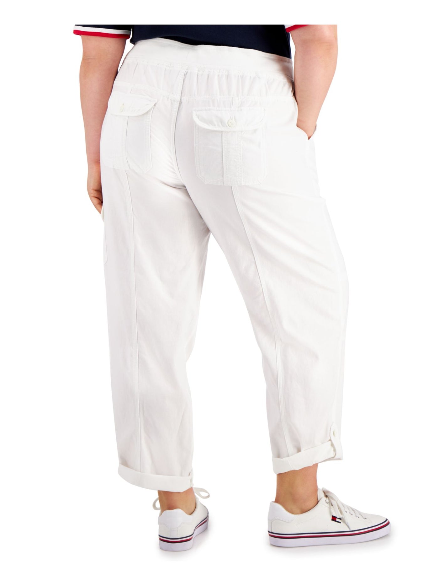 TOMMY HILFIGER Womens White Pocketed Mid-rise Drawstring Cargo Straight leg Pants Plus 0X