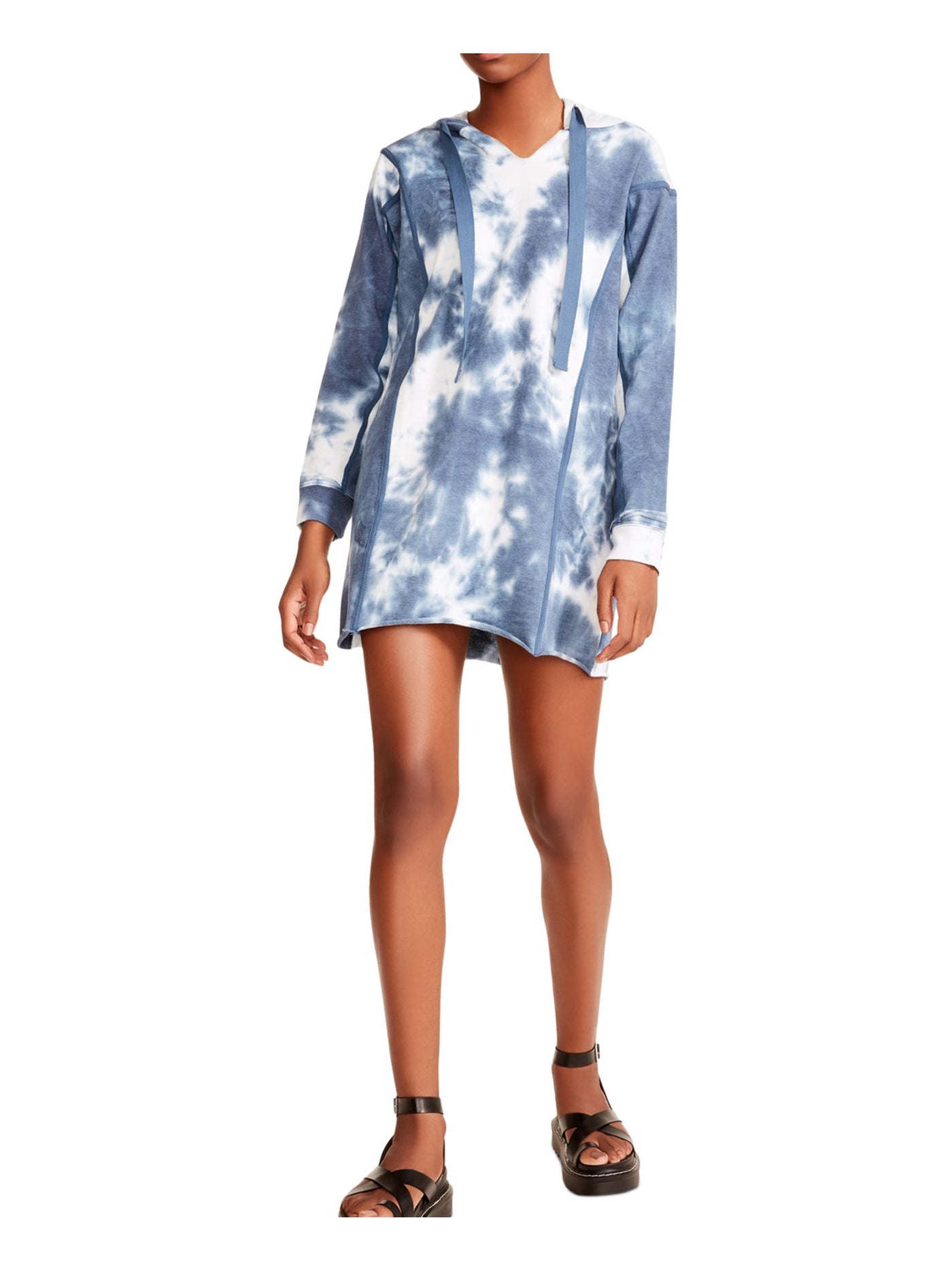 MADDEN GIRL Womens Blue Tie Dye Long Sleeve V Neck Mini Dress XS