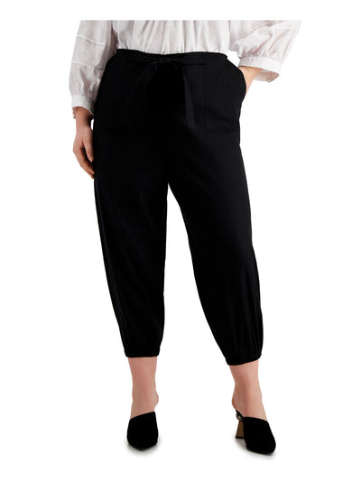 CALVIN KLEIN Womens Black Tie Pocketed Faux Front Fly Wear To Work High Waist Pants Plus 3X