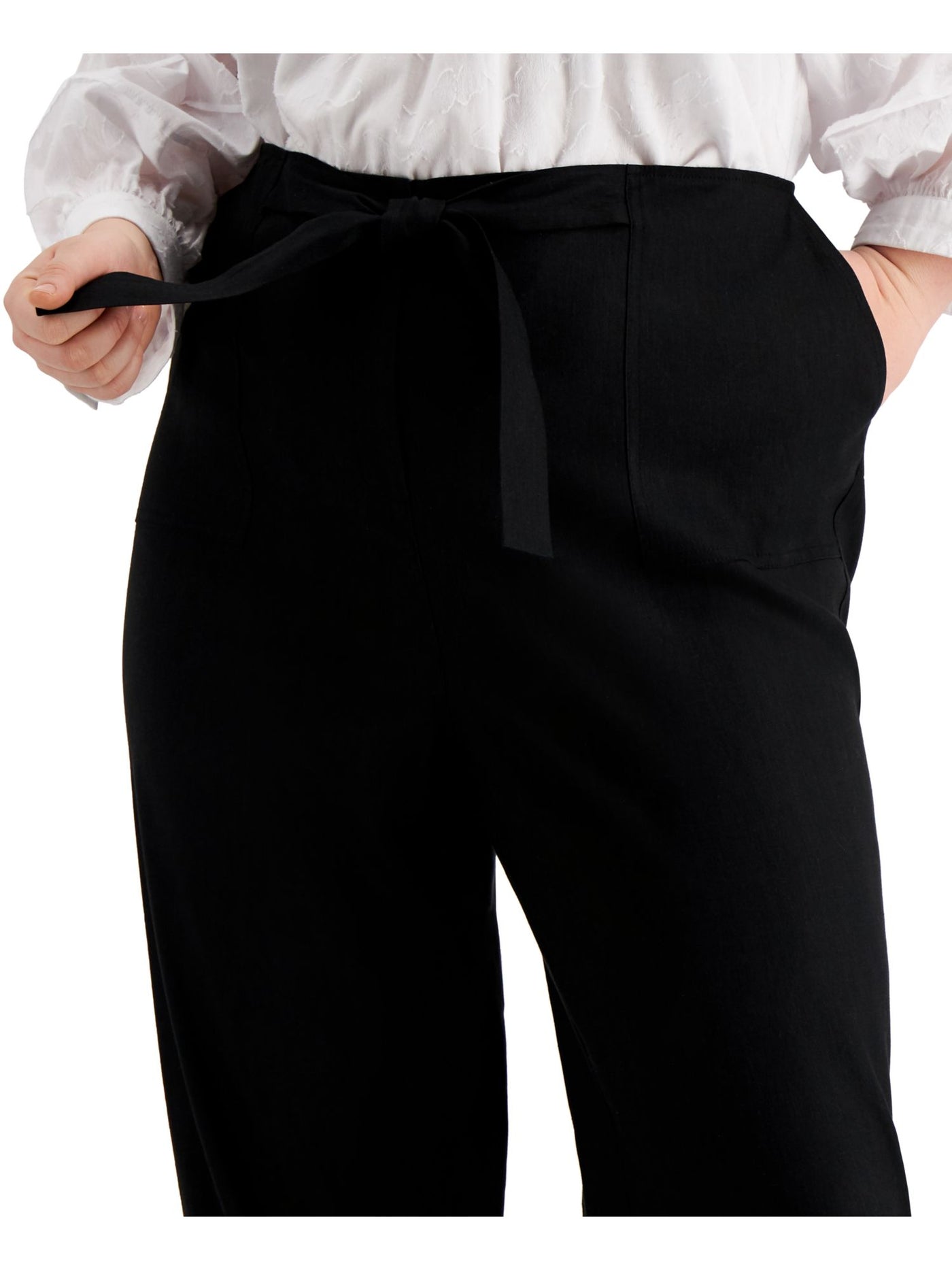 CALVIN KLEIN Womens Tie Pocketed Faux Front Fly Wear To Work High Waist Pants