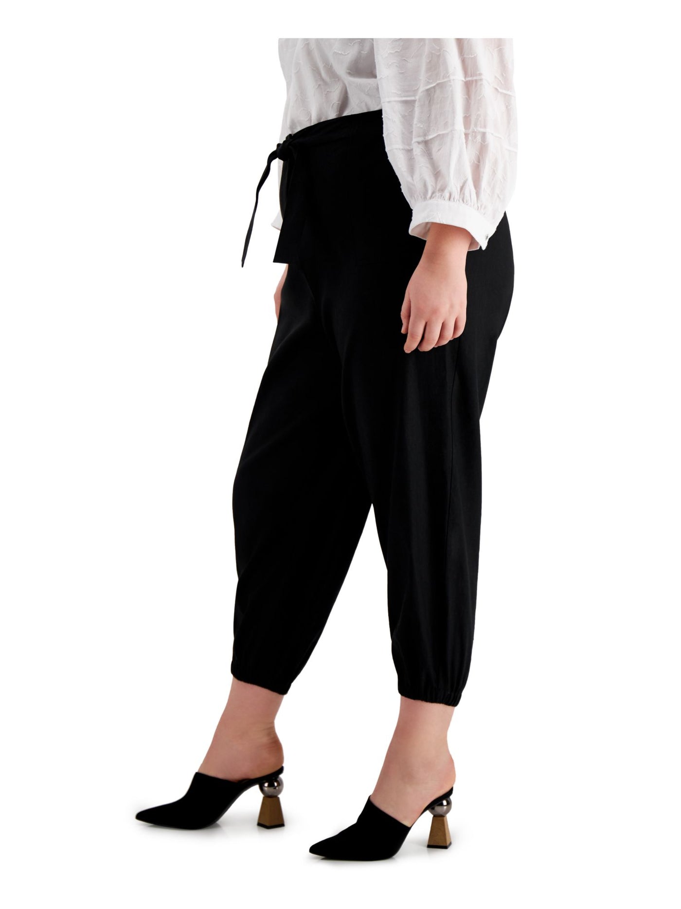 CALVIN KLEIN Womens Black Tie Pocketed Faux Front Fly Wear To Work High Waist Pants Plus 2X