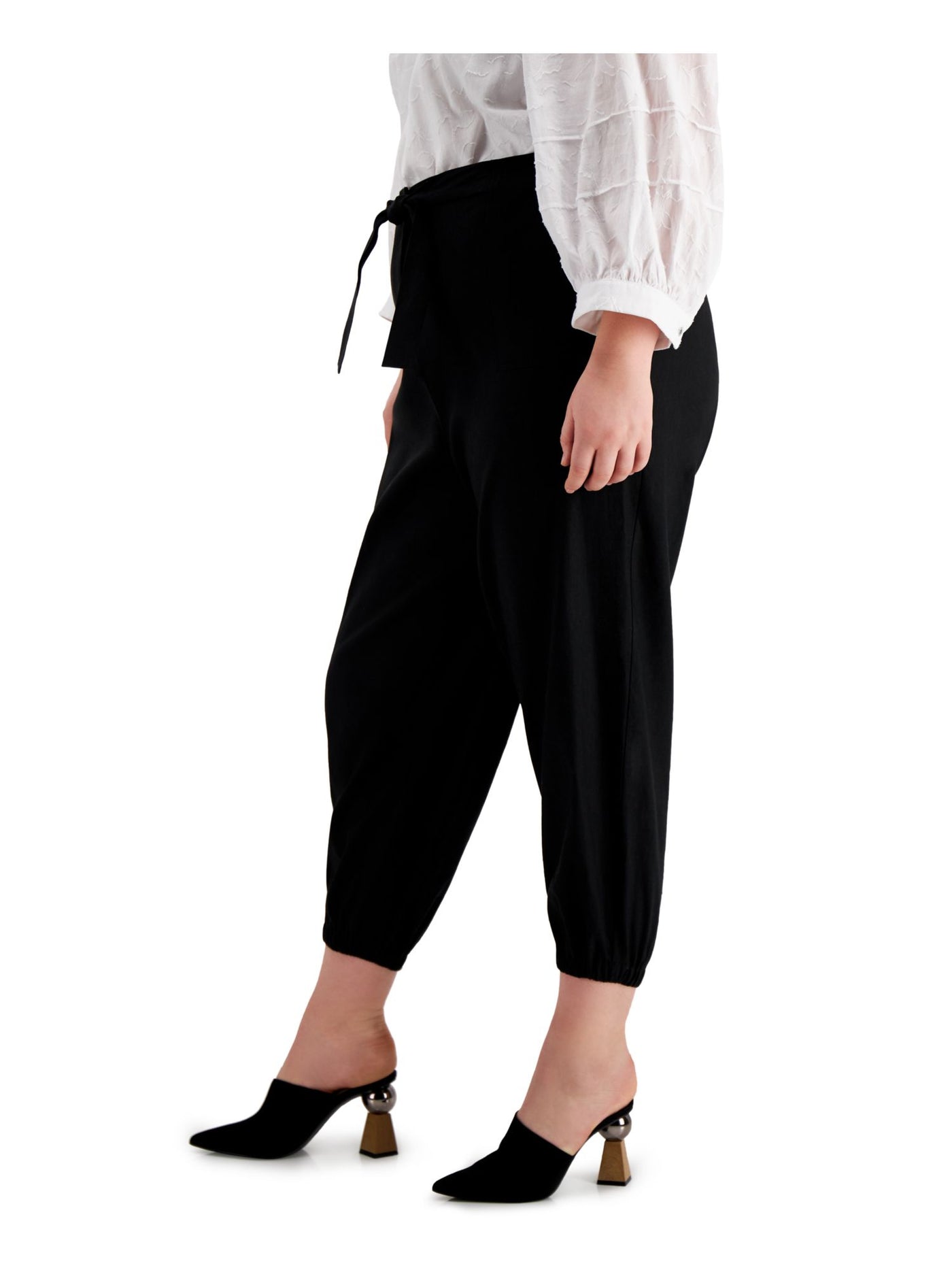 CALVIN KLEIN Womens Black Tie Pocketed Faux Front Fly Wear To Work High Waist Pants Plus 3X