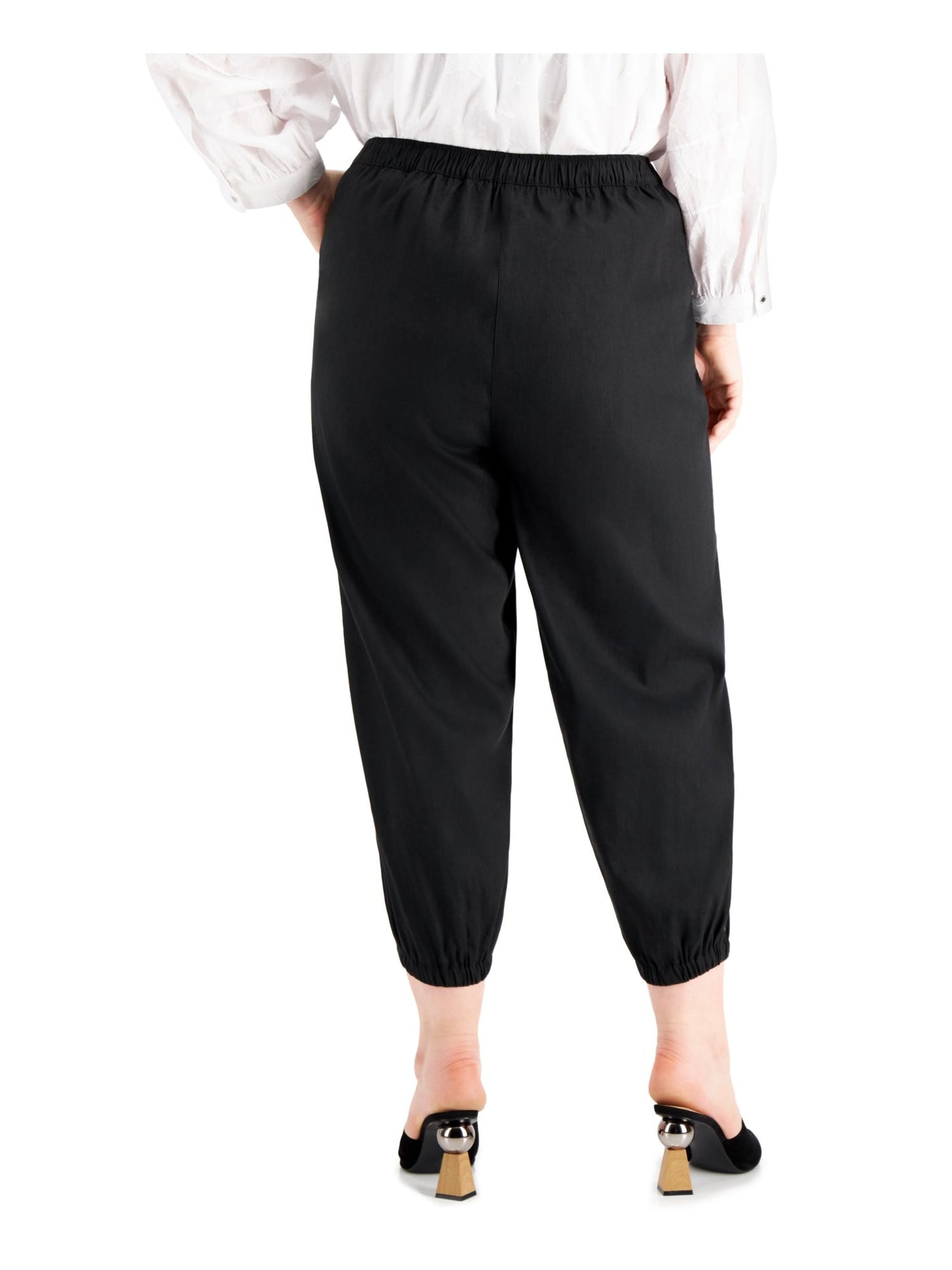 CALVIN KLEIN Womens Black Tie Pocketed Faux Front Fly Wear To Work High Waist Pants Plus 2X
