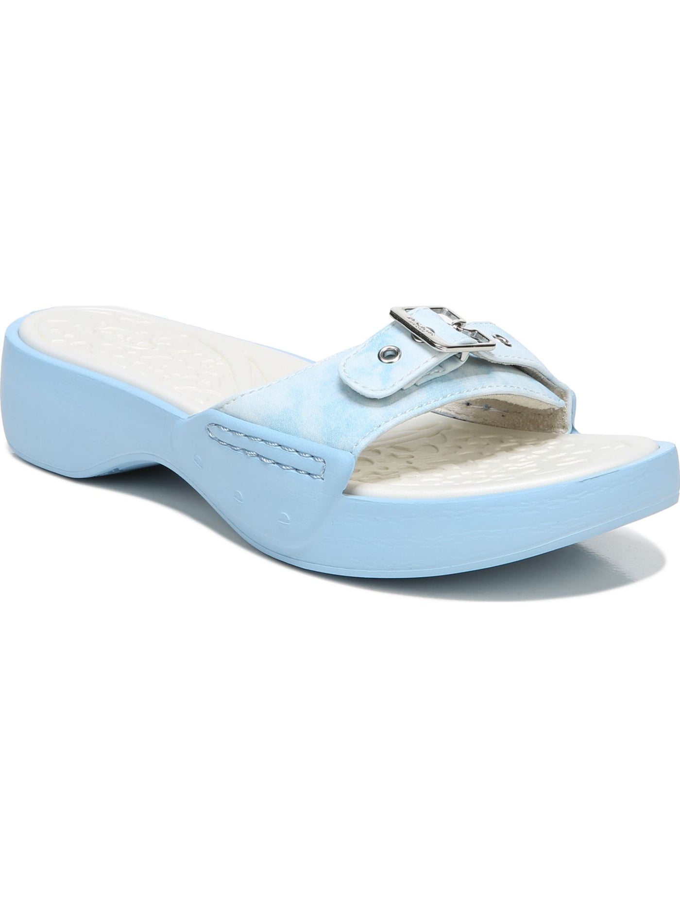 DR SCHOLLS Womens Light Blue Mixed Media 1" Platform Cushioned Rock On Round Toe Wedge Buckle Slide Sandals Shoes 11 M