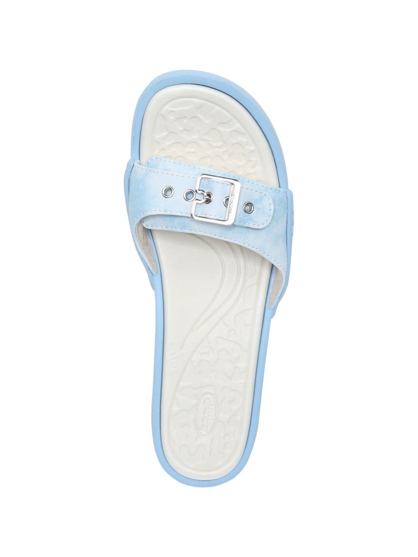 DR SCHOLLS Womens Light Blue Mixed Media 1" Platform Cushioned Rock On Round Toe Wedge Buckle Slide Sandals Shoes 11 M