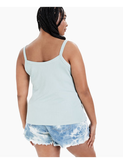 REBELLIOUS ONE Womens Light Blue Stretch Ribbed Sleeveless Square Neck Tank Top Plus 2X