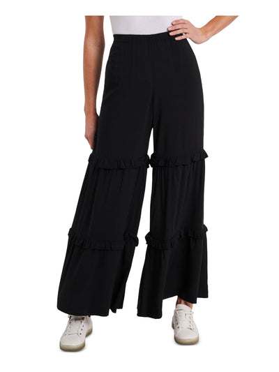 CECE Womens Black Ruffled Pull-on Style Wide Leg Pants S