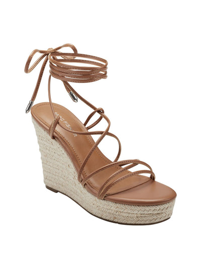 MARC FISHER Womens Brown 1" Platform Strappy Kyle Almond Toe Wedge Buckle Espadrille Shoes 8 M