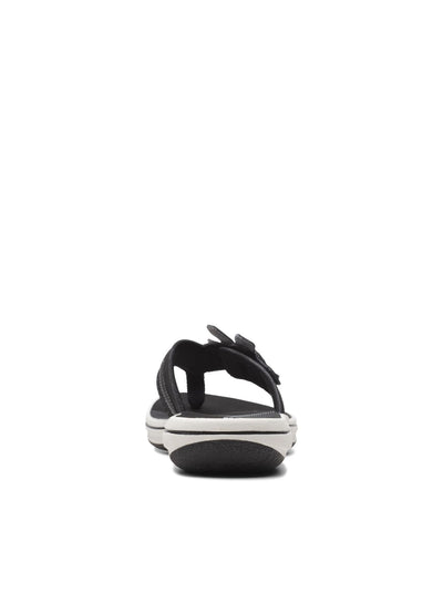 CLOUD STEPPERS BY CLARKS Womens Black Mixed Media Adjustabke Hook And Loop Floral Strap Cushioned Brinkley Flora Round Toe Wedge Slip On Thong Sandals Shoes 11 M