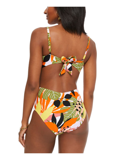 BAR III Women's Green Printed Removable Cups Deep V Neck Cutout Ring One Piece Swimsuit XS