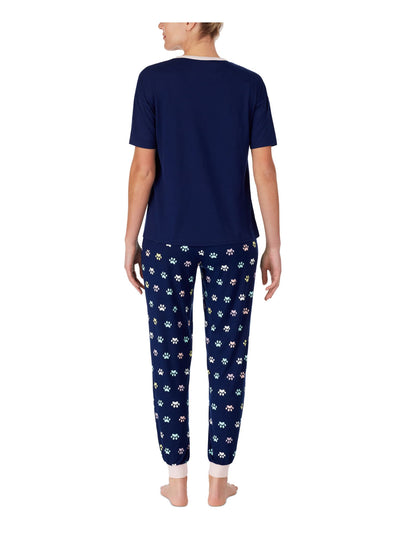 FRENCH JENNY Womens Dog Mom Navy Graphic Drawstring T-Shirt Top Cuffed Pants Pajamas M