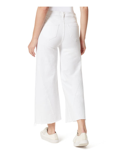 FRAYED Womens White Pocketed Zippered Raw Hem Wide Leg Jeans 24