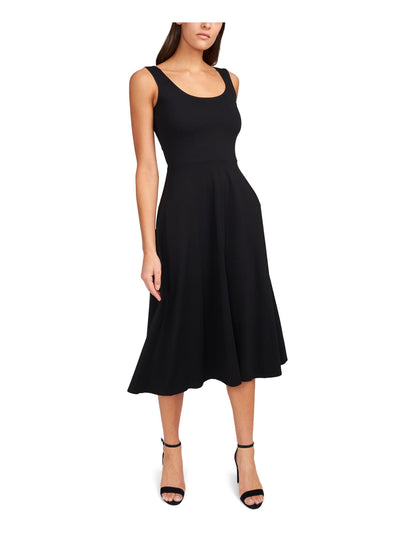 MSK Womens Black Stretch Sleeveless Scoop Neck Midi Fit + Flare Dress M