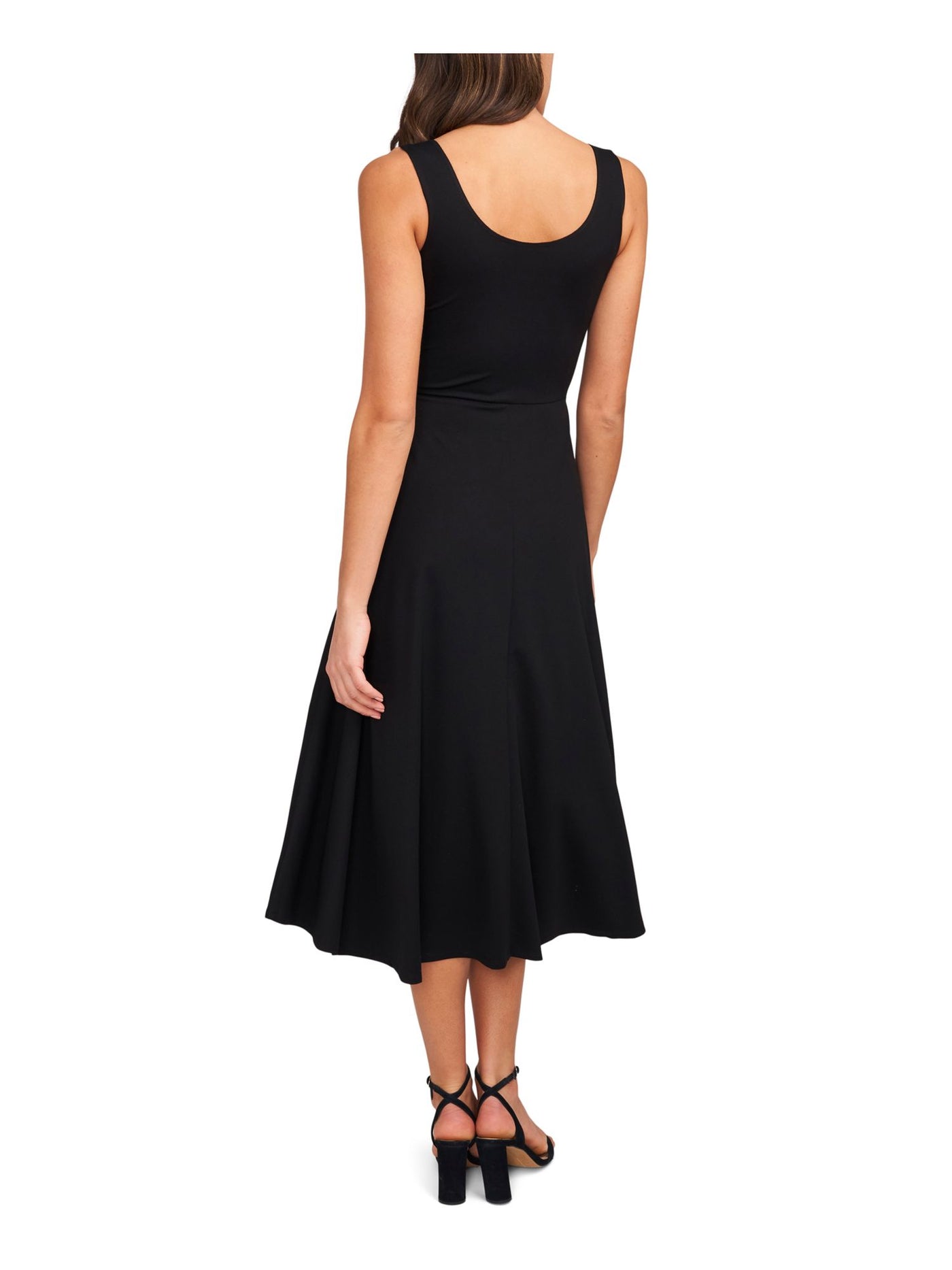 MSK Womens Black Stretch Sleeveless Scoop Neck Midi Fit + Flare Dress M