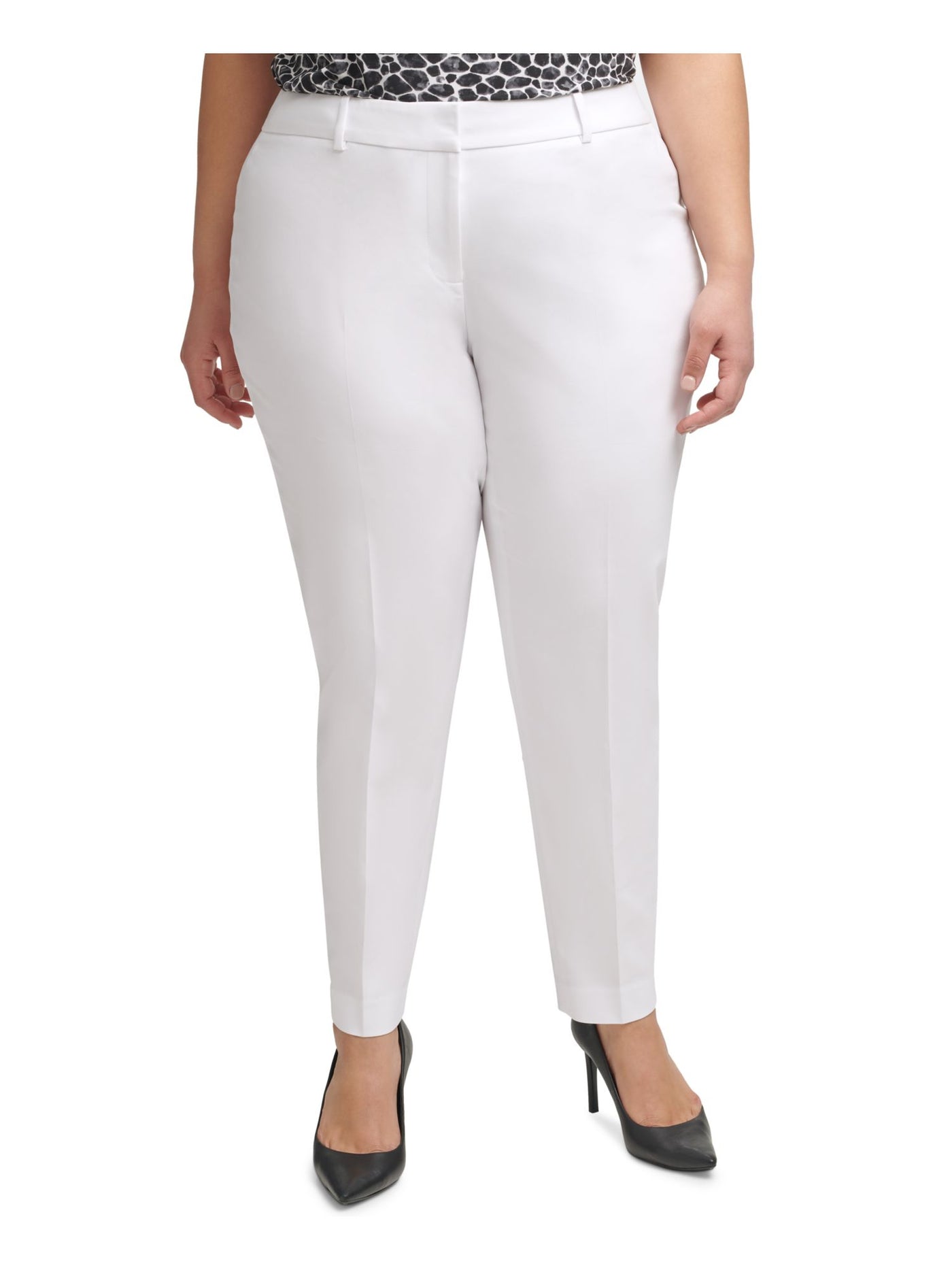 CALVIN KLEIN Womens White Stretch Zippered Slim-fit Mid-rise Wear To Work Straight leg Pants Plus 16W