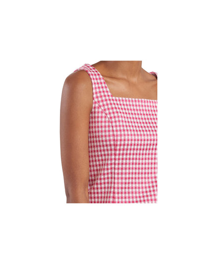 RILEY&RAE Womens Pink Stretch Zippered Darted Knit Gingham Sleeveless Square Neck Tank Top XXS