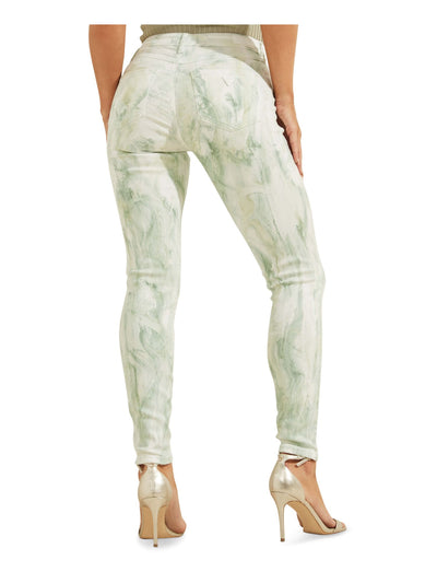 GUESS Womens Green Stretch Zippered Pocketed High Rise Tie Dye Skinny Jeans 24