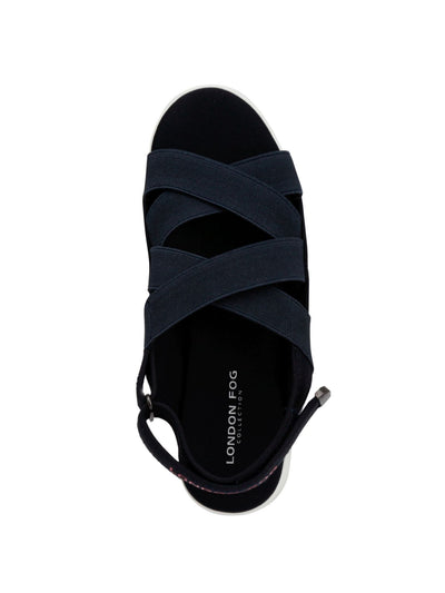 LONDON FOG Womens Black 1" Platform Stretch Strappy Comfort Pauline Round Toe Wedge Slingback Sandal 6 M