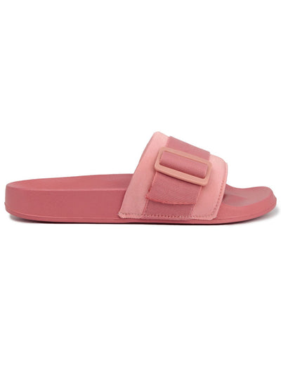 LONDON FOG COLLECTION Womens Coral Pink Buckle Accent Logo Skyden Round Toe Platform Slip On Slide Sandals Shoes 7