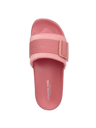 LONDON FOG COLLECTION Womens Coral Pink Buckle Accent Logo Skyden Round Toe Platform Slip On Slide Sandals Shoes 7