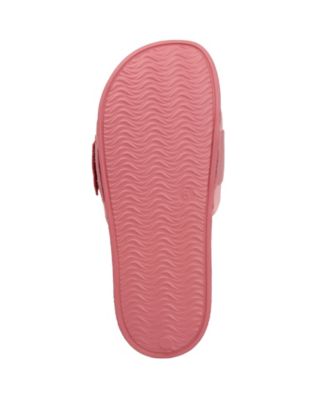 LONDON FOG COLLECTION Womens Coral Pink Buckle Accent Logo Skyden Round Toe Platform Slip On Slide Sandals Shoes