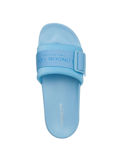 LONDON FOG Womens Turquoise Buckle Accent Logo Skyden Round Toe Platform Slip On Slide Sandals Shoes 6 M