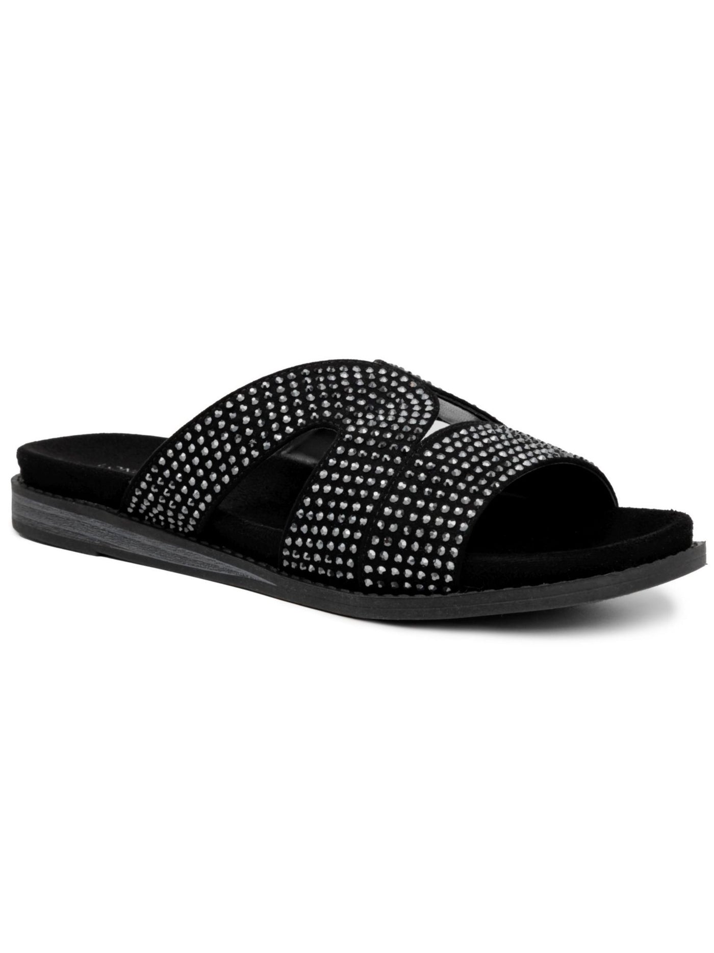 LONDON FOG COLLECTION Womens Black Studded Comfort Simone Round Toe Slip On Slide Sandals Shoes 7 M