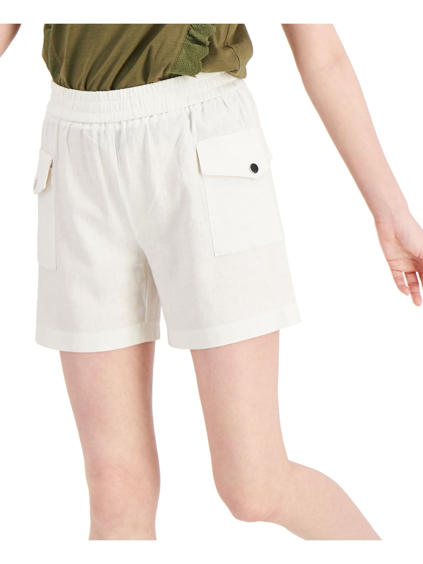 INC Womens Pocketed Elasticized Waistband Buttoned-f High Waist Shorts