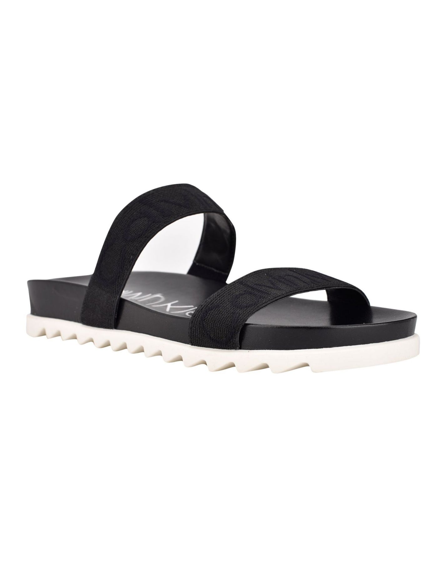 CALVIN KLEIN Womens Black Logo Treaded Comfort Carlat Round Toe Wedge Slip On Slide Sandals Shoes 6 M