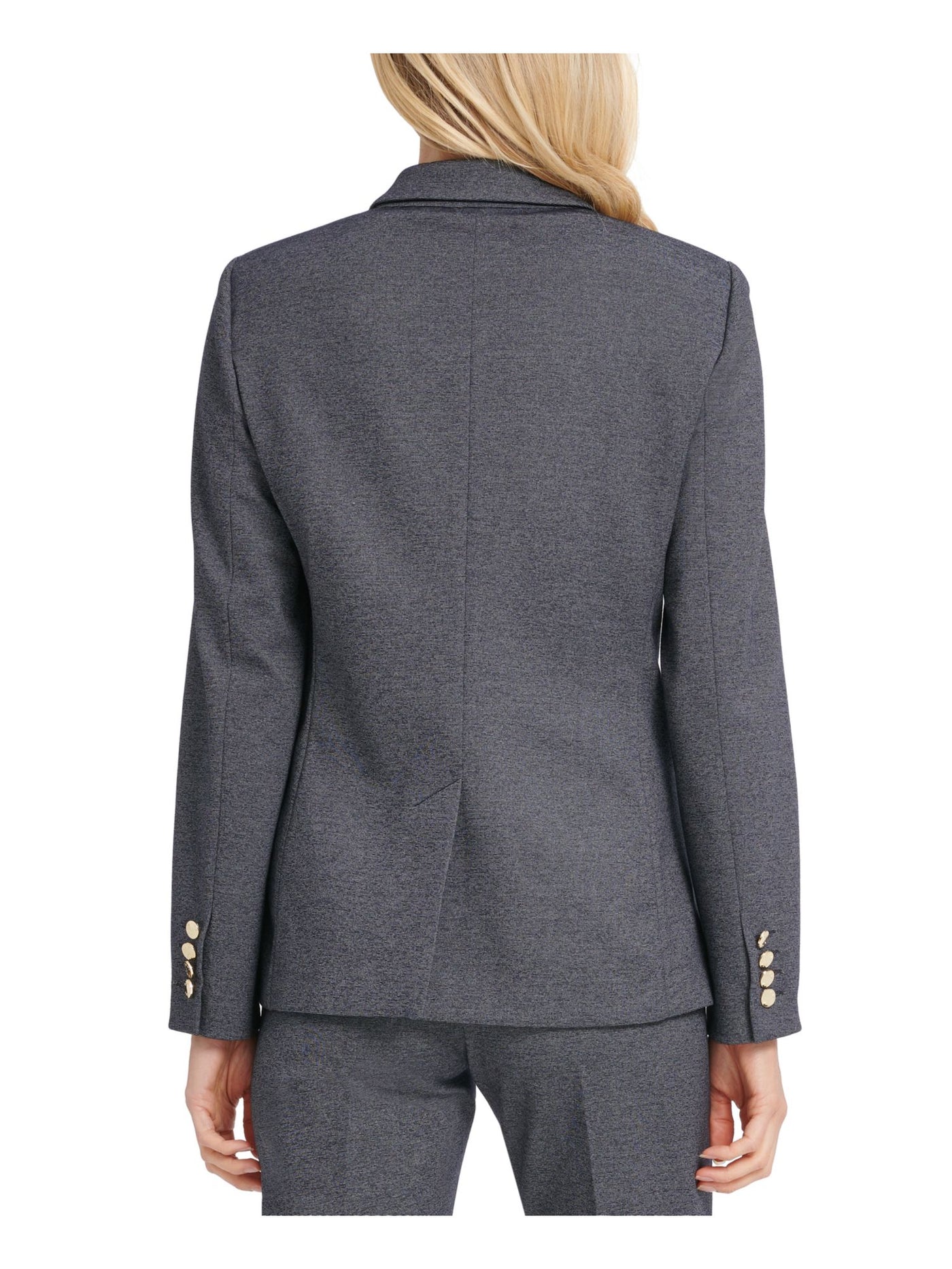 DKNY Womens Blue Stretch Pocketed Lined One-button Long Sleeve Wear To Work Blazer Jacket 10