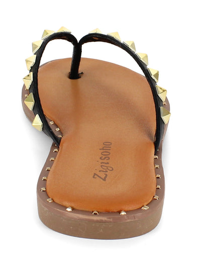 ZIGI SOHO Womens Black Metallic Studded Padded Patsye Round Toe Slip On Thong Sandals Shoes 7.5