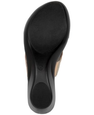 KAREN SCOTT Womens Black Crisscross Straps Comfort Petraa Almond Toe Wedge Slip On Slide Sandals Shoes M